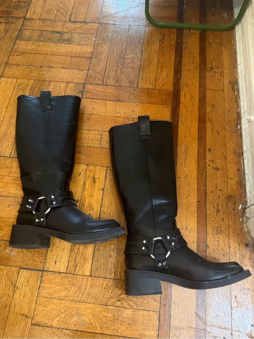 ASOS Black Mid-Calf Harness Boots with Silver Studs